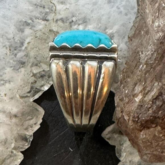 Carolyn Pollack Sterling Silver Rectangle Turquoise Decorated Ring For Women - Picture 6 of 10